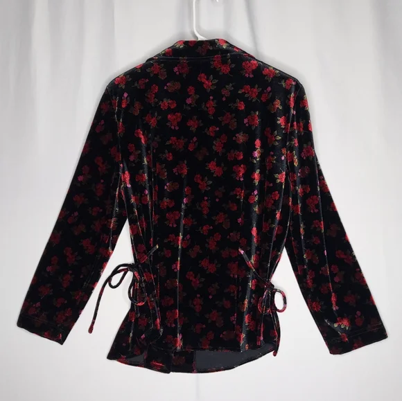 Vtg 90s Melissa Harper Velvet Dark Floral Blazer Women 12 Whimsigoth Cottagecore - Picture 2 of 14